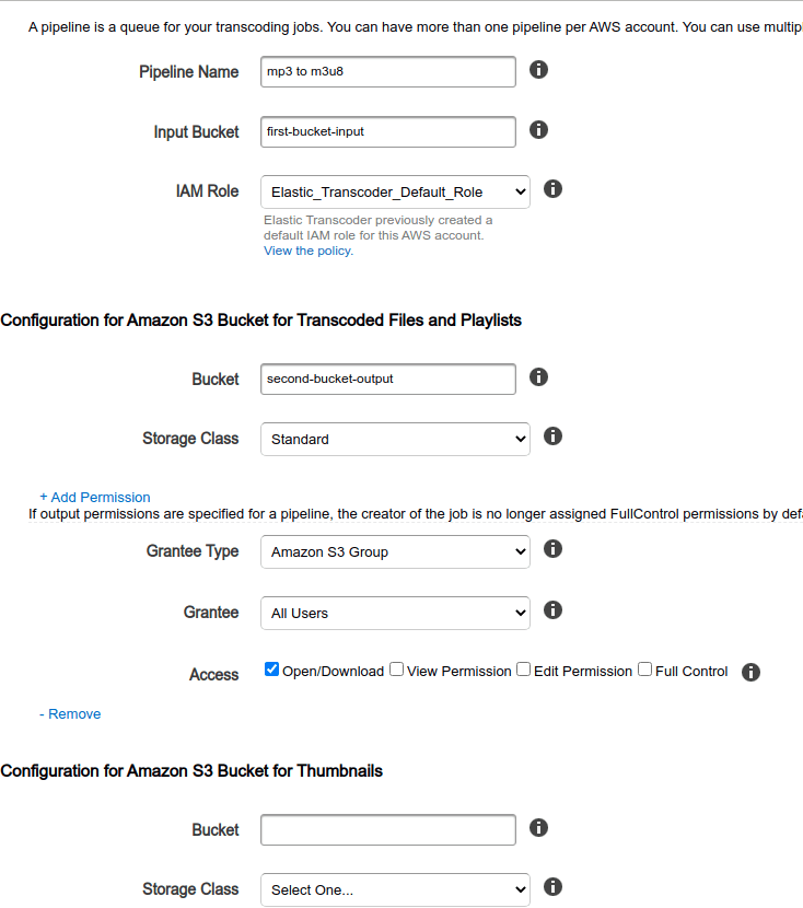 AWS Elastic Transcoder Pipeline Creation AWS Elastic Transcoder Pipeline Creation