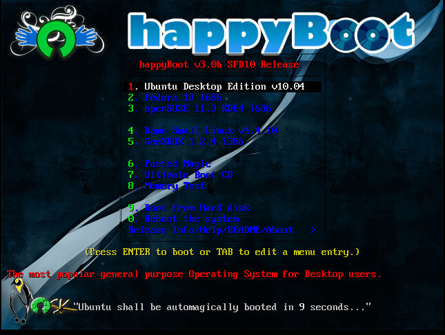 happyBoot Main Menu